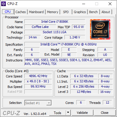 Output from CPU-Z for the author's CPU